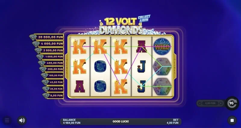 12 Volt Diamonds - หน้าจอเกมหลักที่มีตาราง 5x4